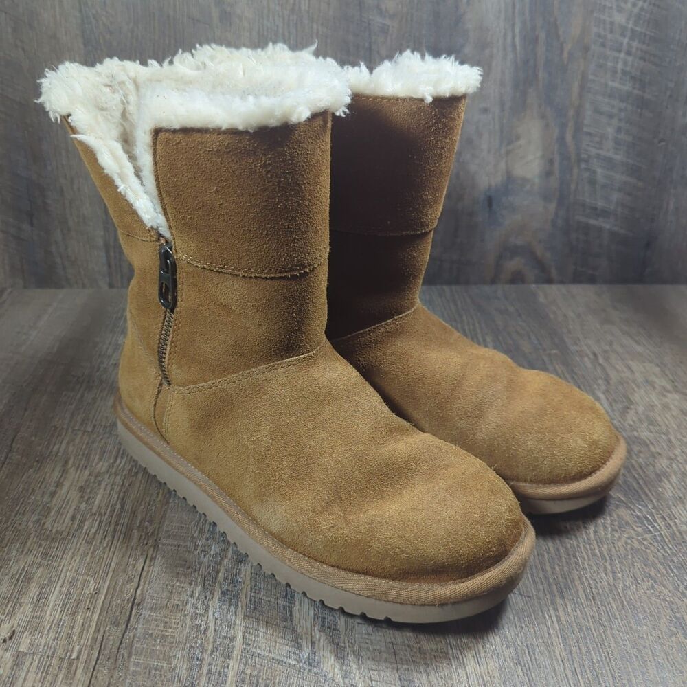 Koolaburra Tan Suede Shearling-Lined Ankle Boots